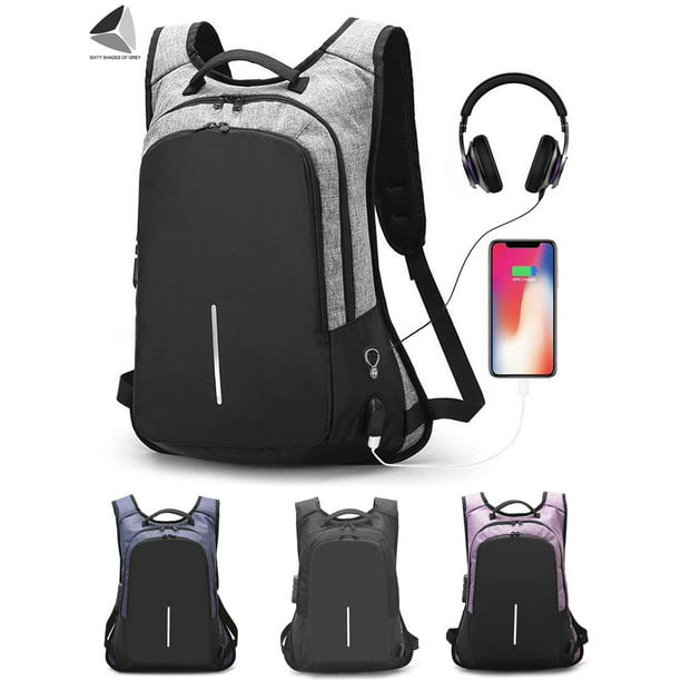 Mens Laptop Backpack,15.6 inch Business Travel Black Plaid Bag with USB Port 